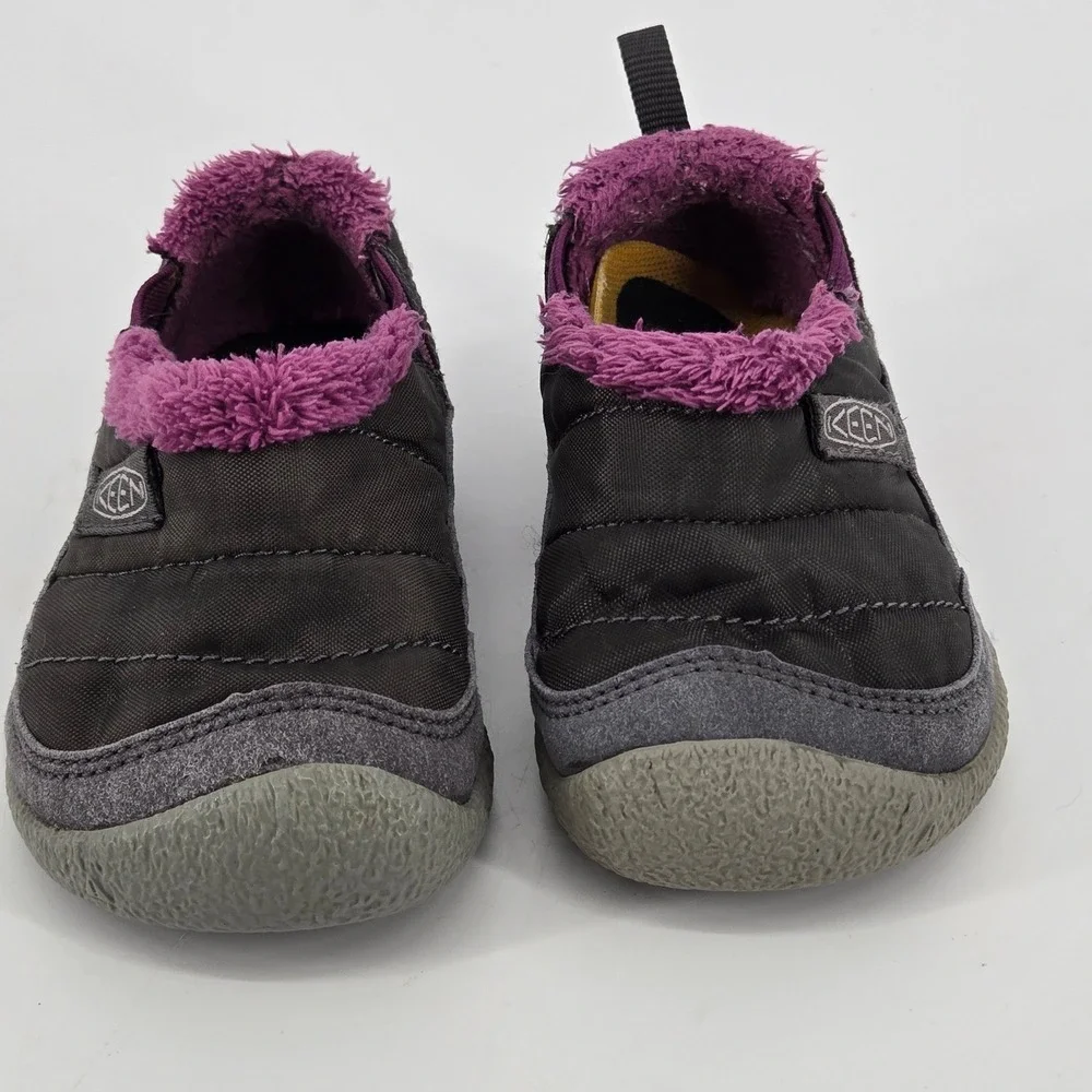 KEEN Howser II Tots SZ 5 Steel Grey Wood Violet Quilted Fleece Slippers Wide Toe